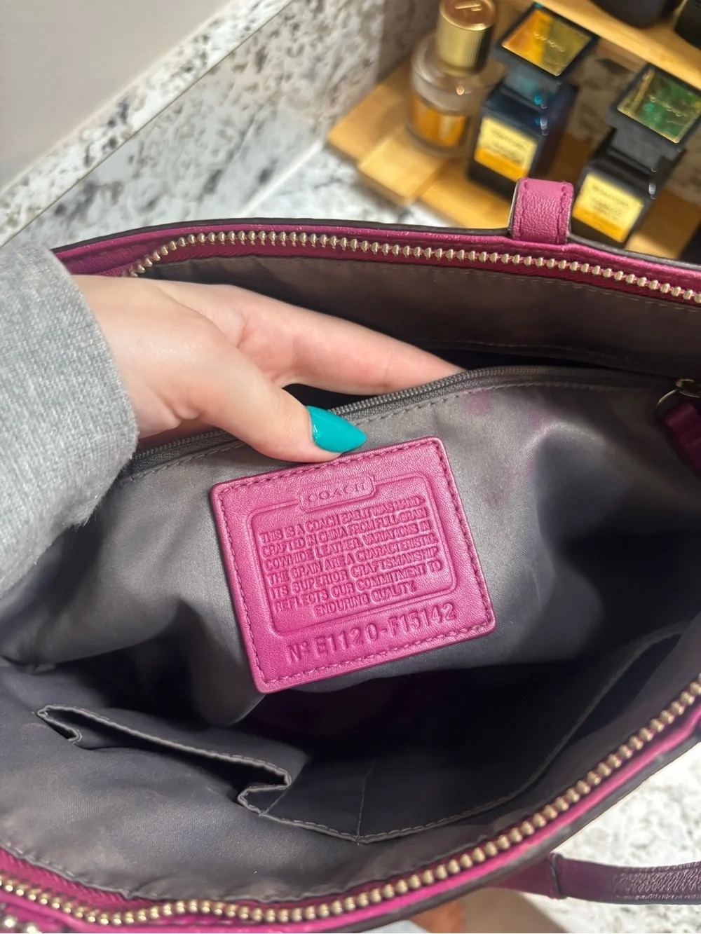 Coach F15142 Magenta Patent Leather Signature Tote